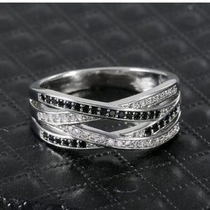 Cubic Zirconia & Black Ring in Sterling Silver